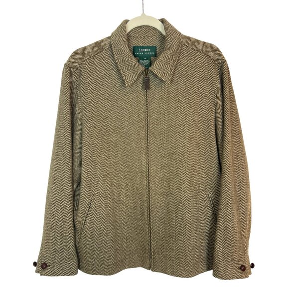 Lauren Ralph Lauren Wool Tweed Jacket 16 Brown Herringbone Full Zip Old Money - Picture 2 of 12
